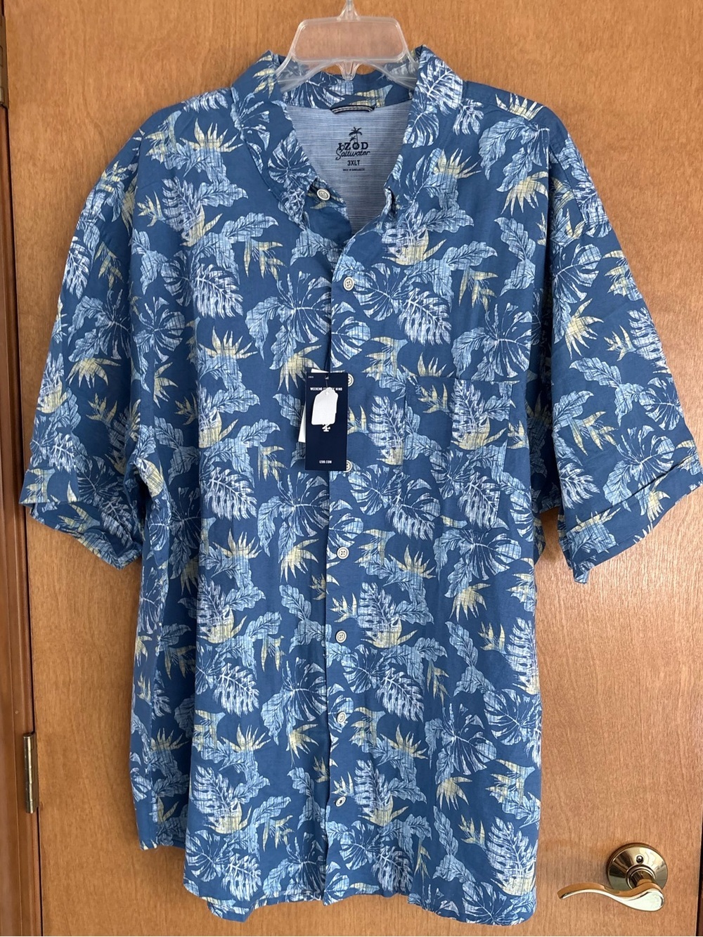 NWT IZOD Men’s Chambray Print Short-Sleeve Button-Down Cotton Size 3X